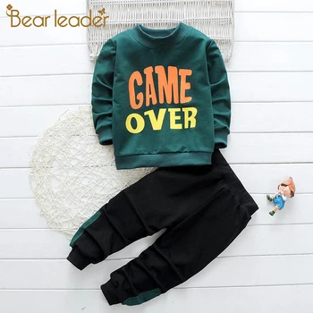 

Bear Leader Kids Boys Autumn New Long Sleeve Cotton Clothing Sets 2PCS Letter Pattern Tops and Solid Pants Boys Casual Suits