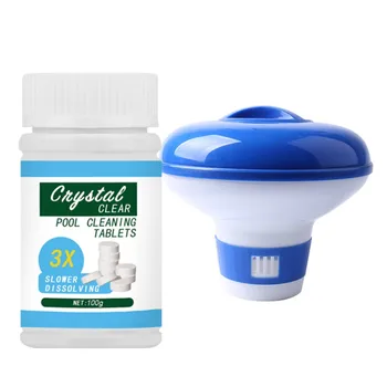 

50/100g Powerful Pool Cleaning Tablets with Automatic Chlorine Chemical Tablet Floating Dispenser Kit Swimming Pool Spa Supplies