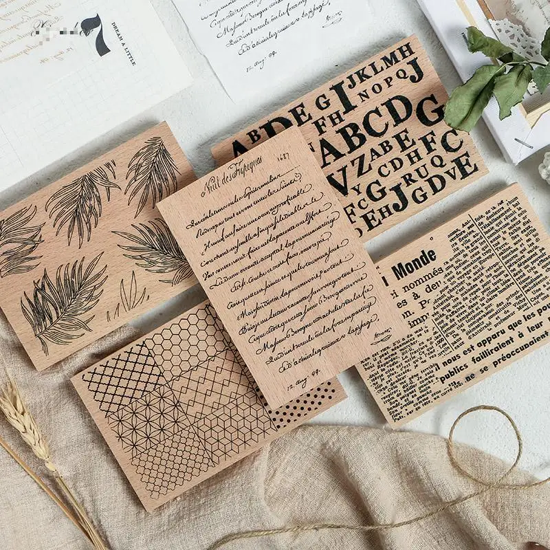 Vintage newspaper geometric leaf background decoration stamp wooden rubber stamps for scrapbooking stationery DIY craft standard