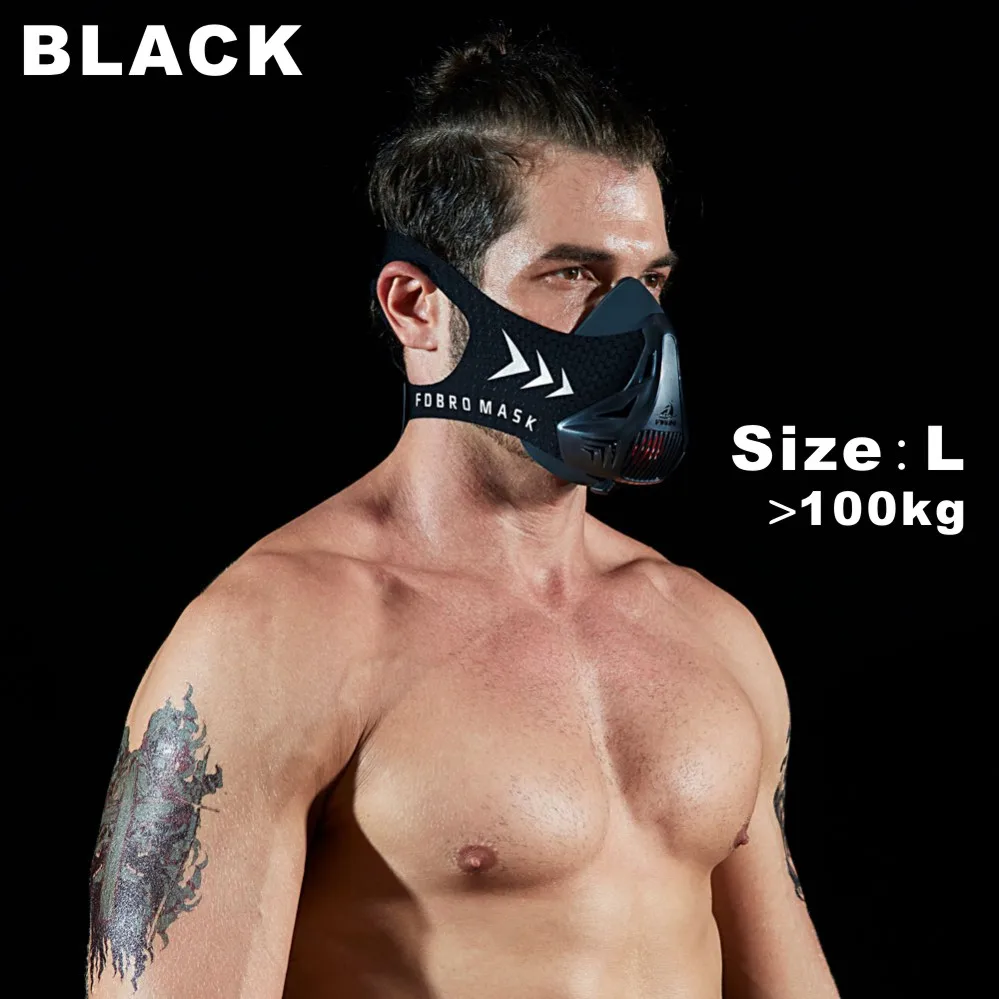 Black L FDBRO Спортивная маска черная высокая высота упражнения кондиционирование мышц Фитнес атлетика маска тренировки бег сопротивление маска для кардиотренировок - Цвет: Black L