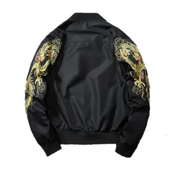 

Autumn Men embroidery Dragon Jacket new Casual Mens Coats Fashion Motorcycle Biker Flight thin Jacket