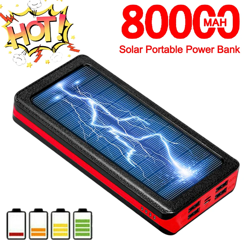 80000mAh Banco de la energía Solar de teléfono portátil cargador rápido de gran capacidad batería externa banco de energía al aire libre cargador de viaje