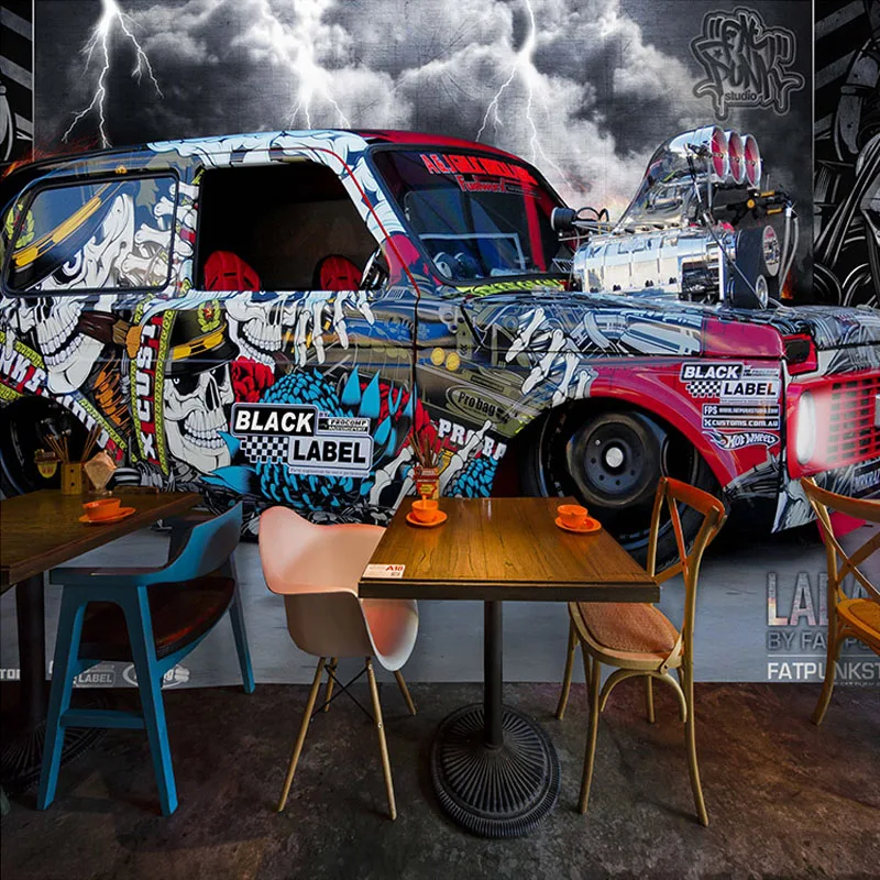 Mural 3D de pared Retro Car Graffiti Urban MURALES 3D DE PARED Negocios Novedades