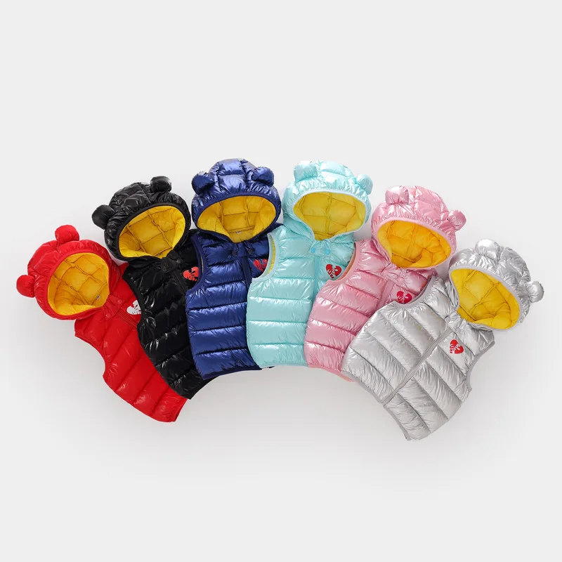 

Bling Bling Baby Child Down Cotton Vest Girls Boy Bear Hooded Sleeveless Jacket Children Space Silver Windbreaker Toddler Vests