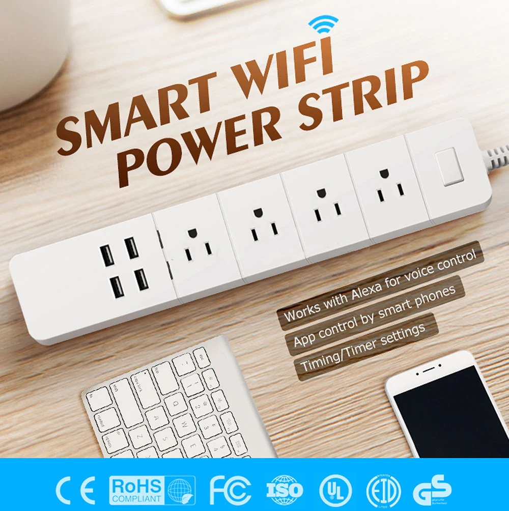 WiFi Smart power Strip с 4 usb-портами для зарядки 4 Smart AC Plug много точек работы с Amazon Alexa Google Home Голосовое управление