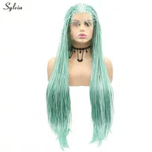 Sylvia Drag Queen Afro America Box Braided Wigs Highlight Color Pastel Blue Green/Lavender Purple Synthetic Lace Front Wigs Hair