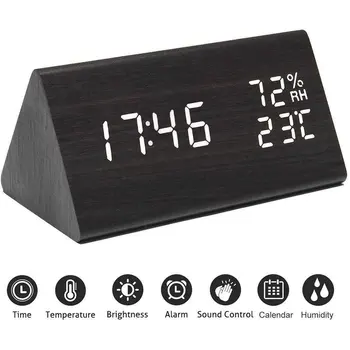 

Temperature And Humidity Multifunctional Mute Alarm Clock Creative Led Wood Clock Student Gift Electronic Clock