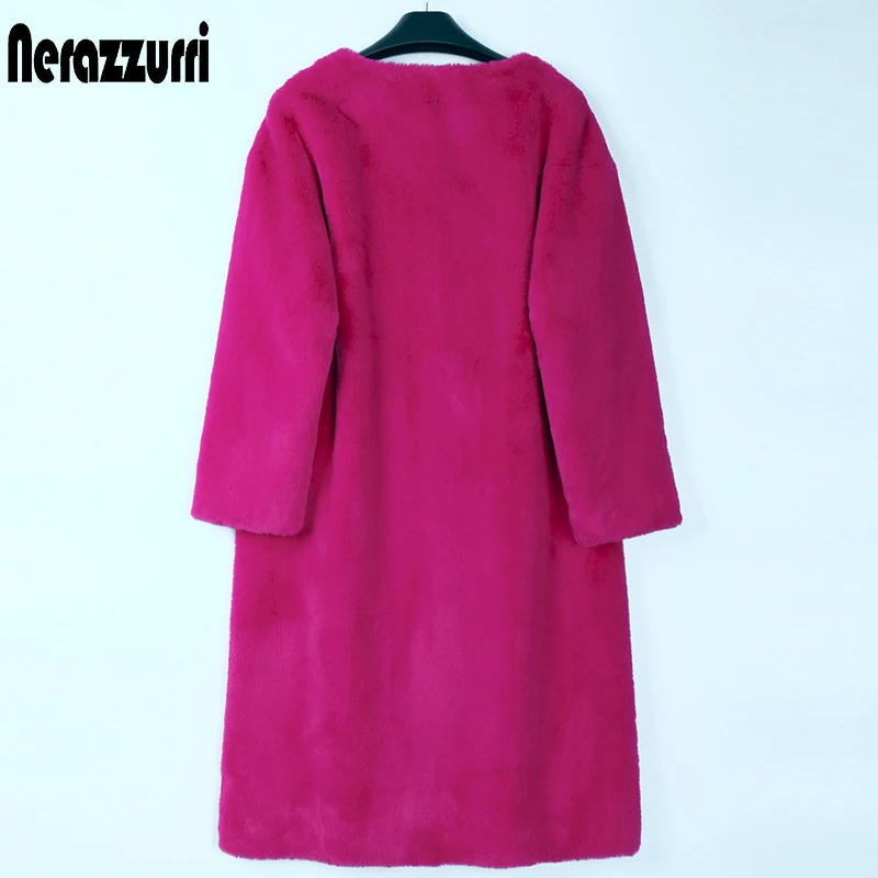 Nerazzurri winter furry faux fur coat women v neck