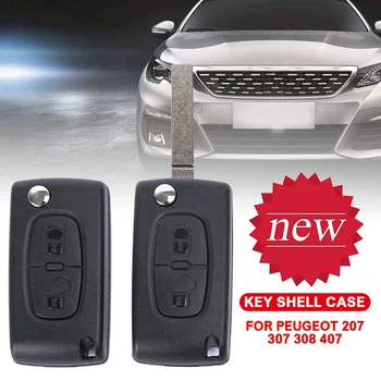 

pcmos Replacement Remote 2 Button Flip Key Fob Case Shell For PEUGEOT 207 307 308 407 Key Case for Car Black New