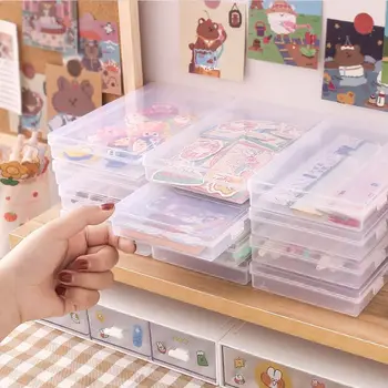 

MINKYS 2pcs/lot Transparent Desktop Organizer Pencil Box Plastic Desk Storage Box Classification Box School Office Stationery