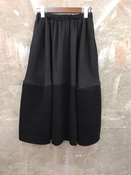

2020 Autumn and Winter new women's elastic waist decorative stitching knitted all-match midi skirt 914