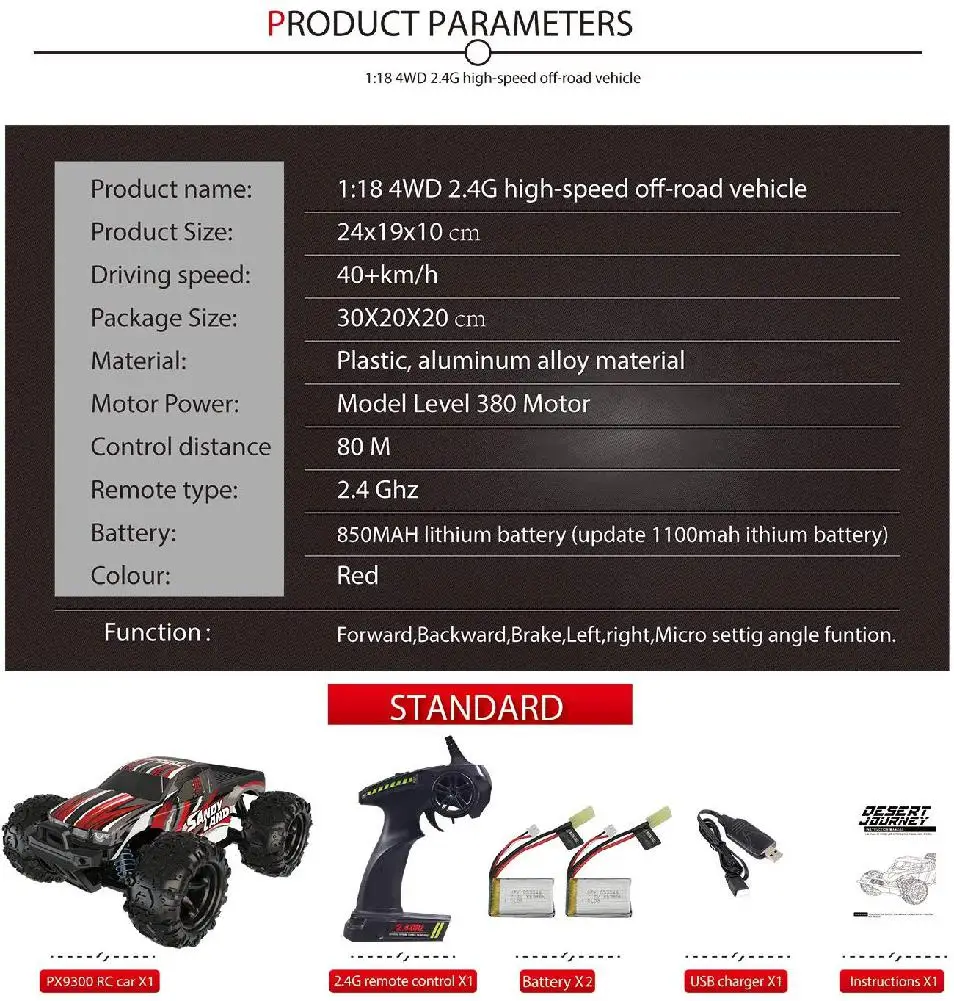 9300 RC Cars 1:18 2.4G 4CH Radio Control RC Car Toys 2020 High speed Trucks Off-Road Trucks Toys for Children