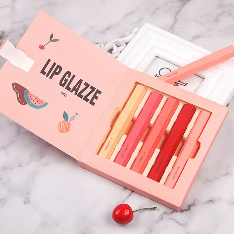 For Ladies Waterproof Long-lasting Makeup4PCS Fruit Extract Lip Gloss Set Liquid Lips Glaze Lipstick Kit