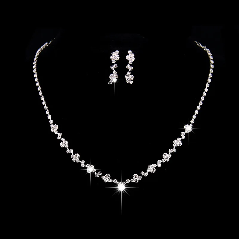 

Fashion Shiny Rhinestone Necklace Earrings Jewelry Set Luxury Necklace Earring Women Jewelry Accessories VL