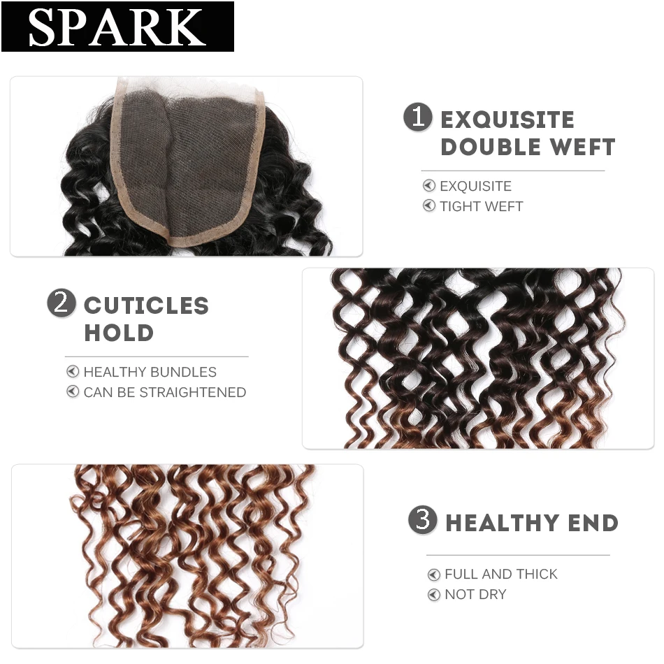 Spark Remy Ombre Human Hair Bundles With Frontal Brazilian Afro Kinky Curly Hair Human Hair Frontal With Bundles For Black Women