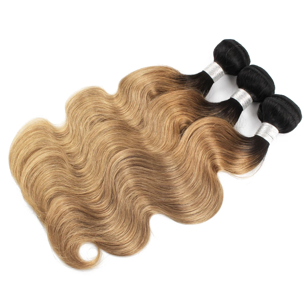 Kisshair T1b27 Hair Bundles 1/3/4Pcs Pre-colored Honey Blonde Body Wave Indian Human Hair Extension 2 Tone Ombre Bundles