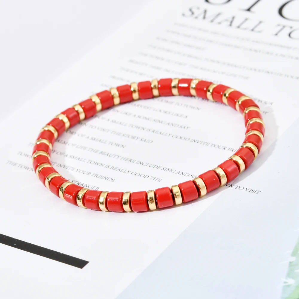 Boho Cute Rainbow Enamel Beads Stretch Bracelet Colorful New Fashion Multicolored Tile Beads Mixed Surf Beach Jewelry Gift bracelet jewelry