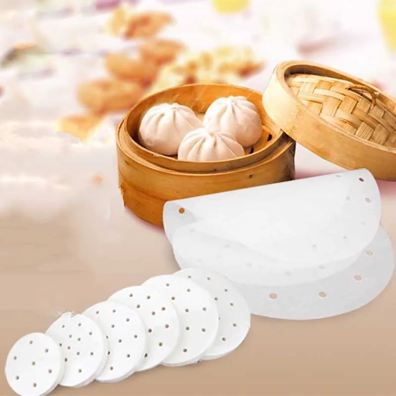 

100pcs Non-stick Air Fryer Liners Bamboo Steamer Liners Parchment Paper Sheets Basket Mat Steaming Baking Cooking Kitchen Tools