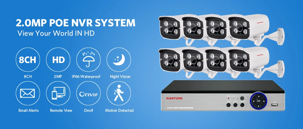 KANTURE H.265+ 8CH 4MP POE NVR система 8X2,0 Мп 1080P Аудио запись безопасности Водонепроницаемая POE ip-камера CCTV комплект видеонаблюдения