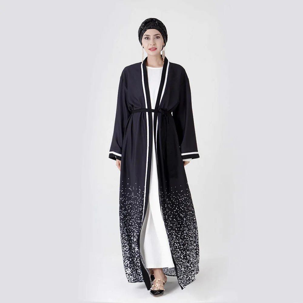 Мусульманское женское платье турецкое abaya с цветочным принтом Макси кимоно Открытое платье из Дубая женские мусульманские платья Рамадан кафтан