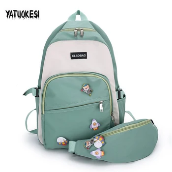 

2Pcs/Set Backpack Women Nylon Waterproof Backpack Kawaii Harajuku Backpacks For Teenagers Girls School Travel Bag Bolsos