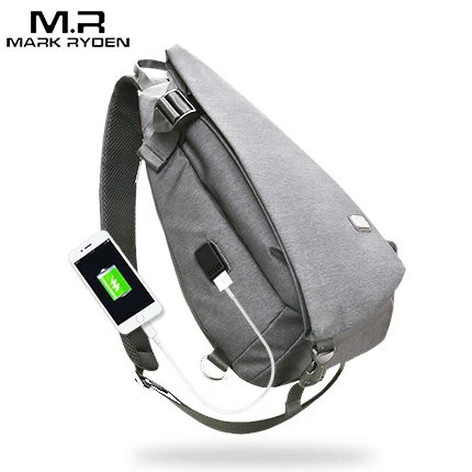 Mark Ryden New Arrivals USB Design High Capacity Chest bag Men Crossbody Bag suit for 9.7 inch Pad Water Repellent shoulder bag - Цвет: Серый