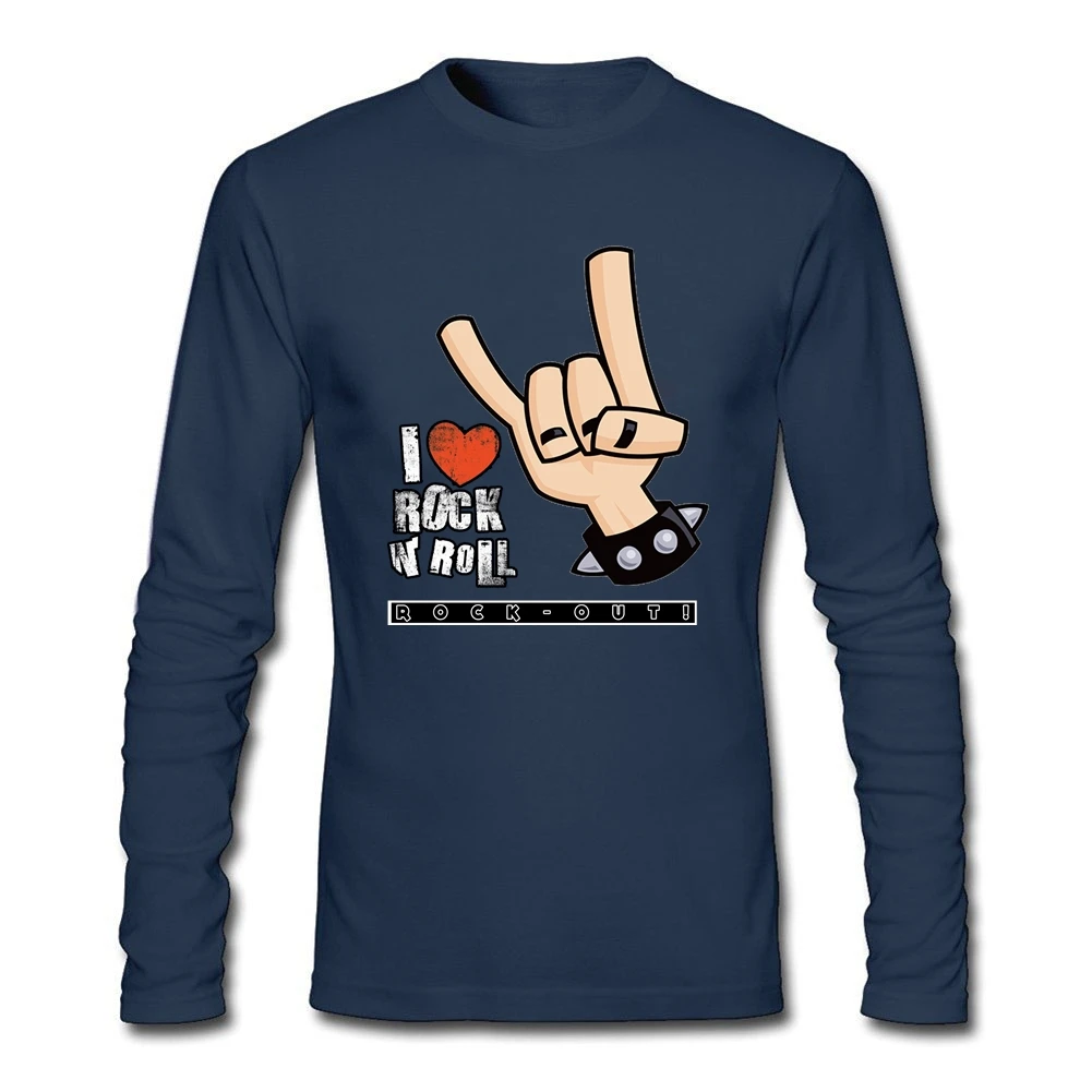 Футболка мужская с круглым вырезом длинным рукавом и надписью I Love Rock N Roll |