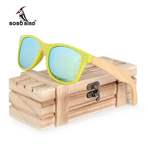 yellowframe BOBO солнечные очки «Птица» женщин настроить поляризационное стекло древесины UV400 очки gafas de sol mujer выгравированное имя на ногах в Подарочная коробка из дерева - Цвет линз: yellowframe