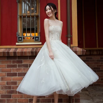

New Sleeveless Simple Medium length Pengpeng Mesh Gauze Embroidery Dress