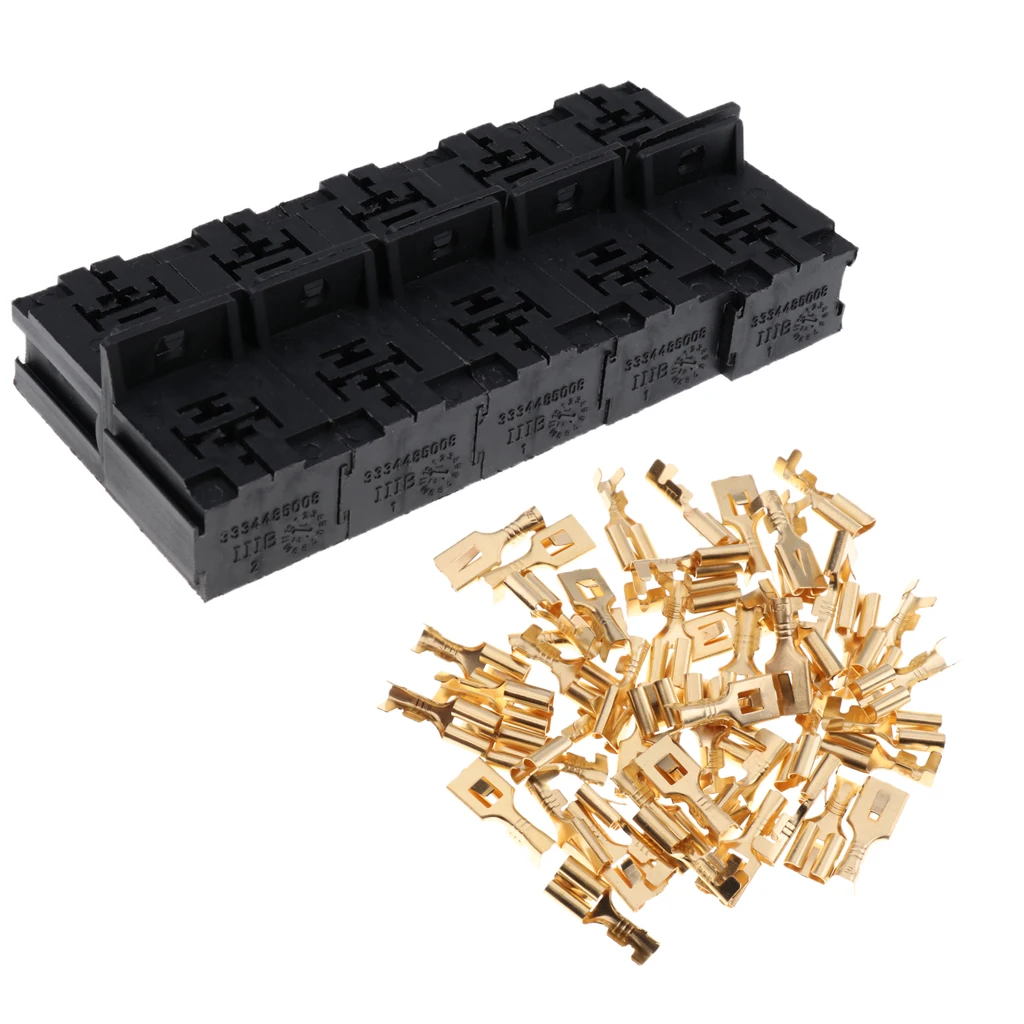 10 Sets Car Truck 30A-80A 5 Pin Relay Connector Socket With 6.3mm Terminals