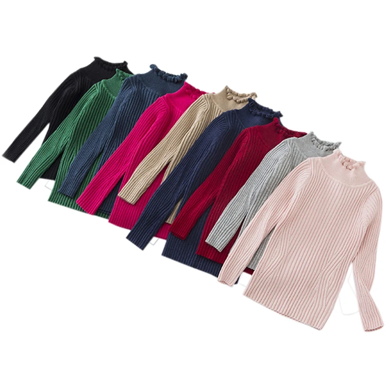 

Little Baby Girls Long Sleeve Sweater Turtleneck Knit Sweater tops Pullover Base Tops Ruffle Collar Bottom Knit Sweaters 