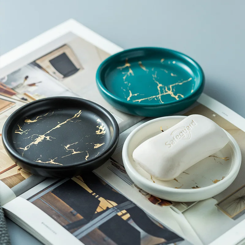 

Portable Marble Pattern Ceramics Round Soap Dish Storage Tray Body Face Soap Holder Container Creative Home Bathroom Accessories
