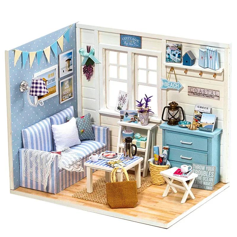 Nuevos Наборы de bricolaje casa de Muñecas de Madera из Muebles RU miniatura con светодиодный+ Muebles+ Muñeca чехол habitación H13 - Цвет: H16