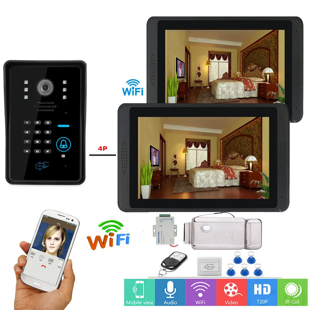 

New Wired wifi 7 inch Video Door Phone Intercom Entry System 2 Monitor RFID Access IR 1000TVL Camera Electric Control Door L