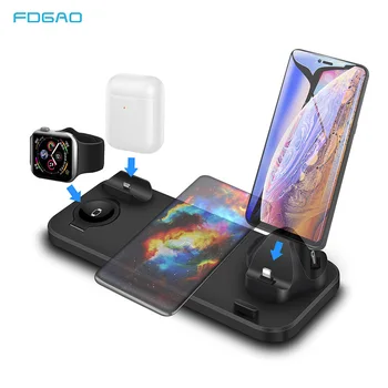 

New 6 in 1 Qi 10W Fast Wireless Charger for iPhone SE2 11 Pro X Xr Xs Charging Dock Station for Apple Watch 5 4 3 2 Airpods Pro