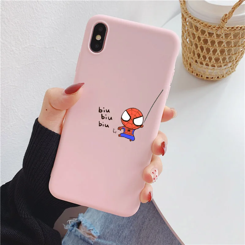Костюм Человека-паука, костюм Железного человека, чехол с принтом Marvel для iPhone 11 XR X Xs Max 8 7 6 Plus 6S плюс силиконовый чехол для телефона с glshst - Цвет: Color2 Pink