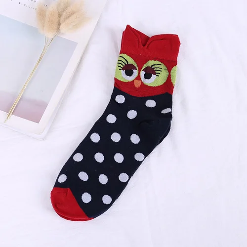 5 Harajuku Kawaii Носки для женщин хлопок мультфильм милое животное, сова точка печати счастливые смешные носки Повседневные Средние трубки Осень Зима хип хоп - Цвет: 5