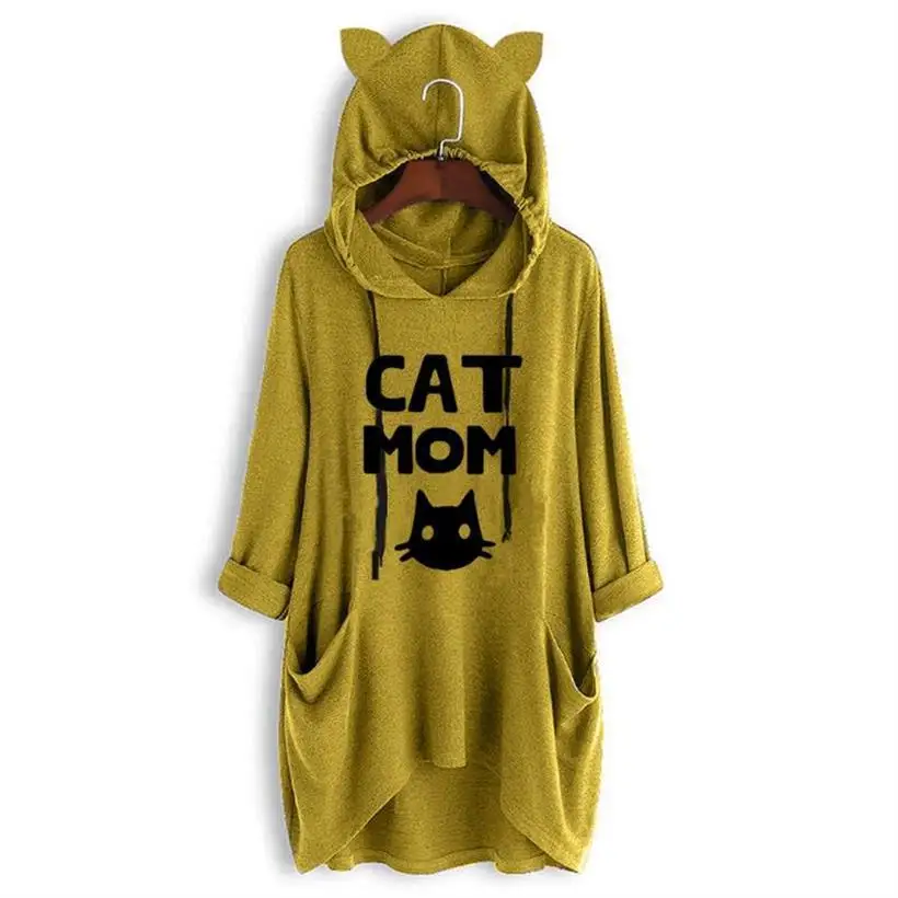 En Ligne Chat patte lettres imprimé T Shirt pour femmes à manches mi longues à capuche T Shirt haut Harajuku hauts Punk été mignon Streetwear Kyliejenner