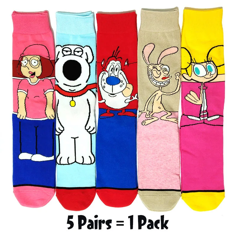 5-Pairs-25 5 пар/упак. с кроликом из мультфильма детские носки Повседневное в стиле «хип-хоп» творческий мягкие удобные Смешные новинки Для мужчин, хлопковые носки, Calcetines Hombre смешной - Цвет: 5-Pairs-25