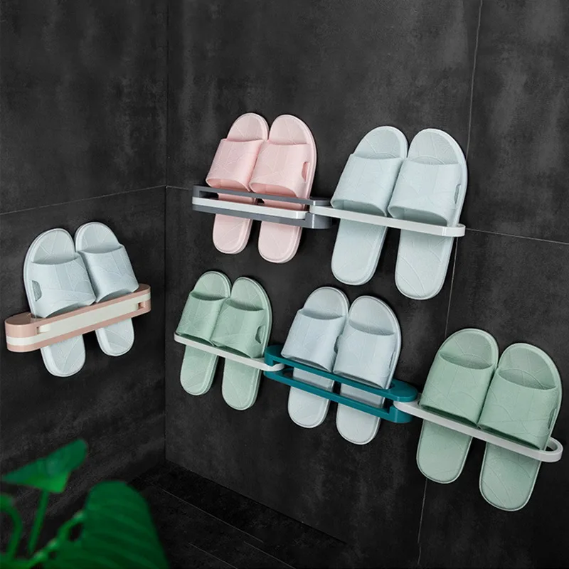 Adjustable Space-saving Wall-mounted Slipper Shoes Rack Support Slot No-punch Bathroom Shower Shelf Cabinet Stand Holder | Дом и сад