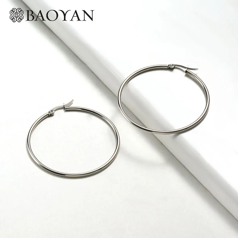 Baoyan круглые серьги-кольца простой: золото, серебро серьги-кольца из нержавеющей стали 15 мм-100 мм маленькие большие серьги-кольца для женщин