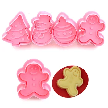 

4Pcs/Set Christmas Cookie Stamp Biscuit Cutters Mold 3D Cookie Plunger Cutter DIY Pastry Baking Tools Cake Decorating Tools