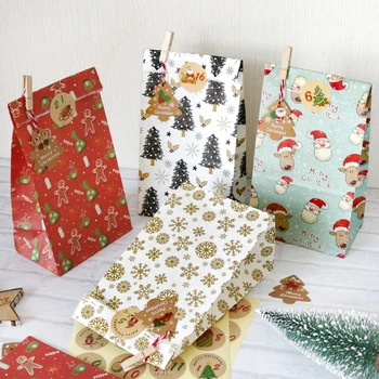 

24 Sets Christmas 1-24 Advent Calendar Candy Paper Bag with Clips Sticker Tags 57BE