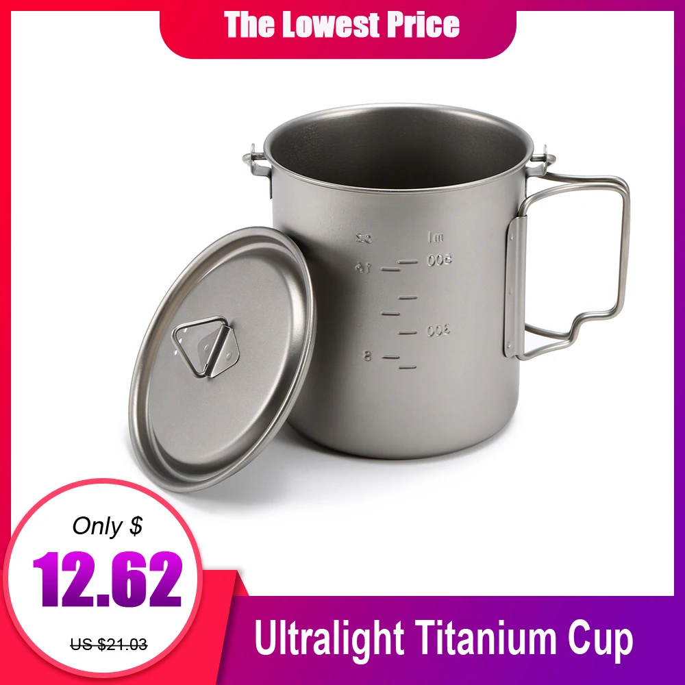Ultralight Titanium Cup Outdoor Mug Pots Tableware Camping Picnic Water of Coffee Tea with Lid | Спорт и развлечения