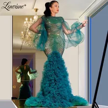 Boncuk Mermaid akşam elbise Robe De Soiree 2020 Pageant parti törenlerinde kabarık uzun kollu balo kıyafetleri Aibye düğün parti elbise