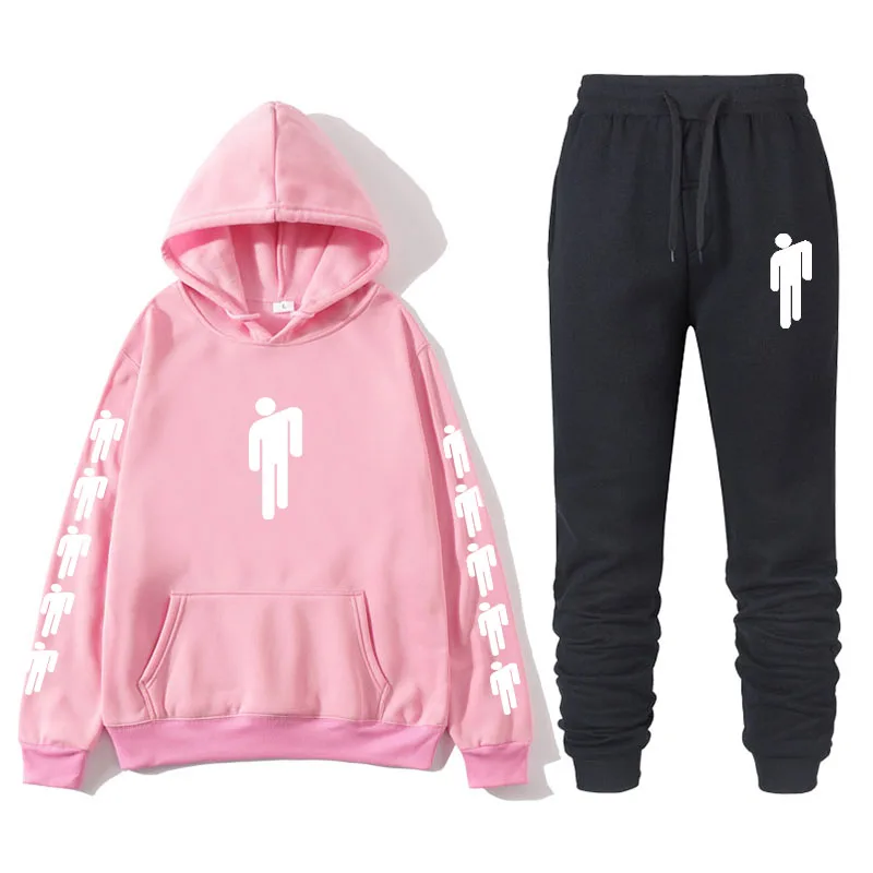 pink black Billie Eilish цельный спортивный костюм для женщин и мужчин, белая толстовка с капюшоном, женский спортивный пуловер, костюмы, мужской спортивный костюм, комплект, спортивный костюм - Color: pink black