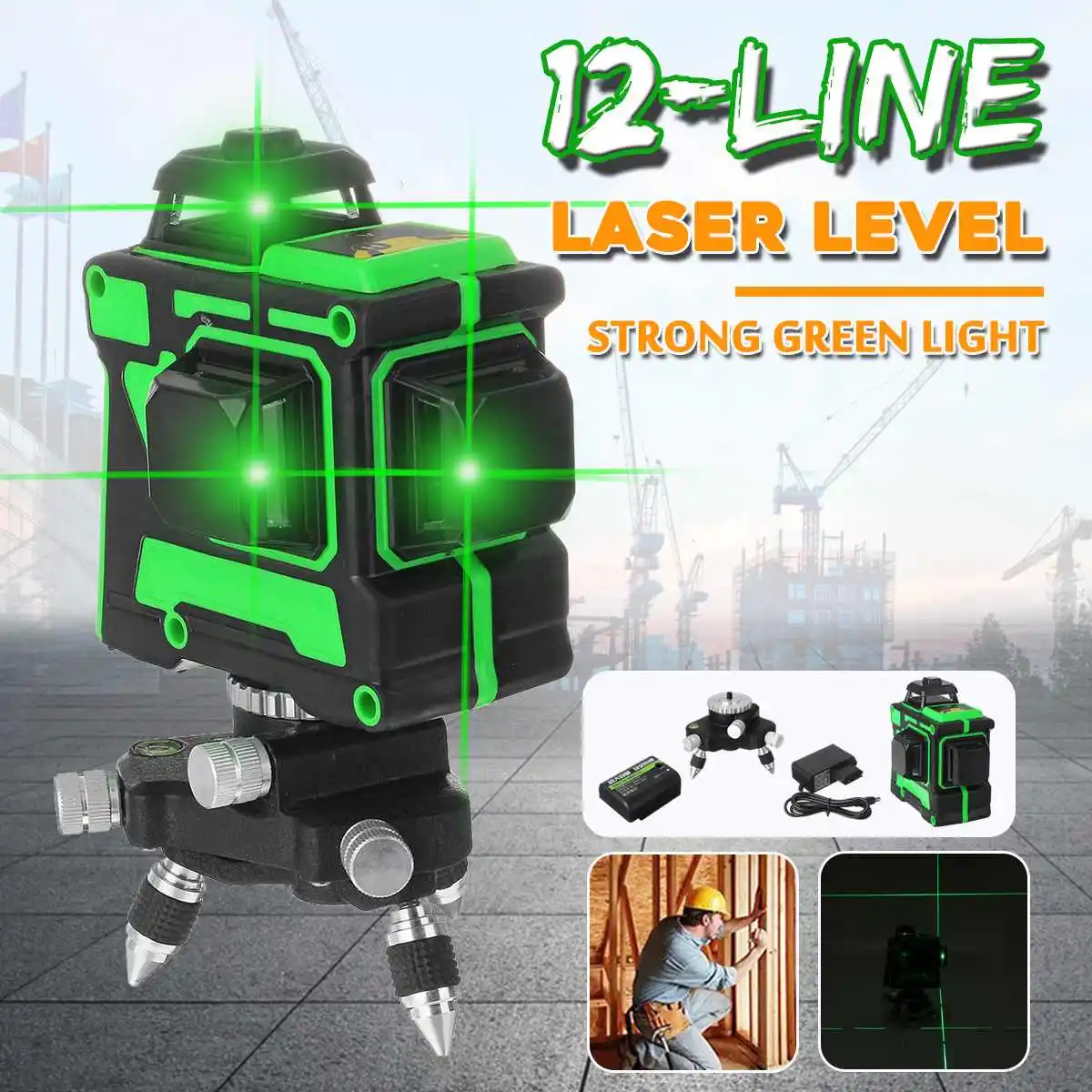 

Laser Level 3D Powerful Green Light Level 12 Lines Self-Leveling 360 Horizontal And Vertical Cross Super Laser Level Tools