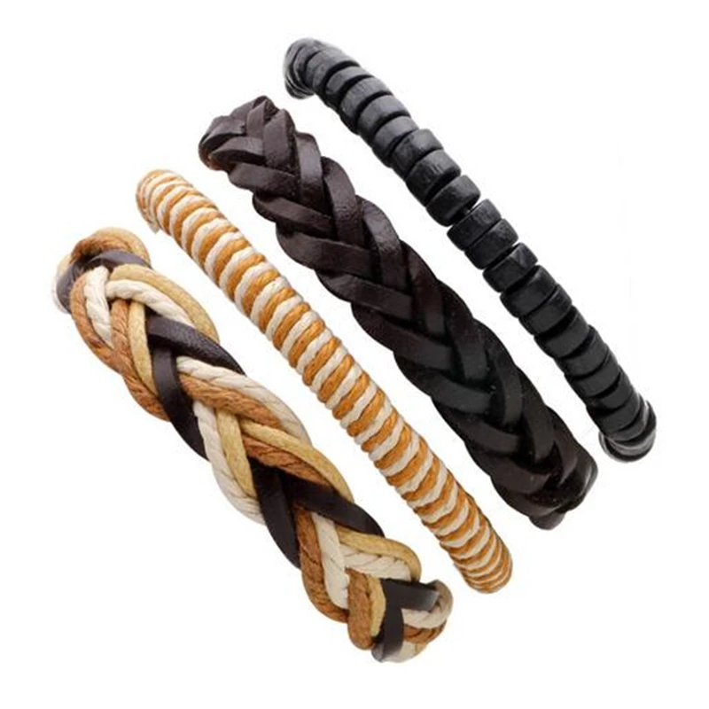 Новые модные кожаные браслеты с якорем и мужские браслеты 3/4 шт. 1 комплект многослойный браслет из бисера винтажный браслет ручной работы Pulseira - Окраска металла: H2348