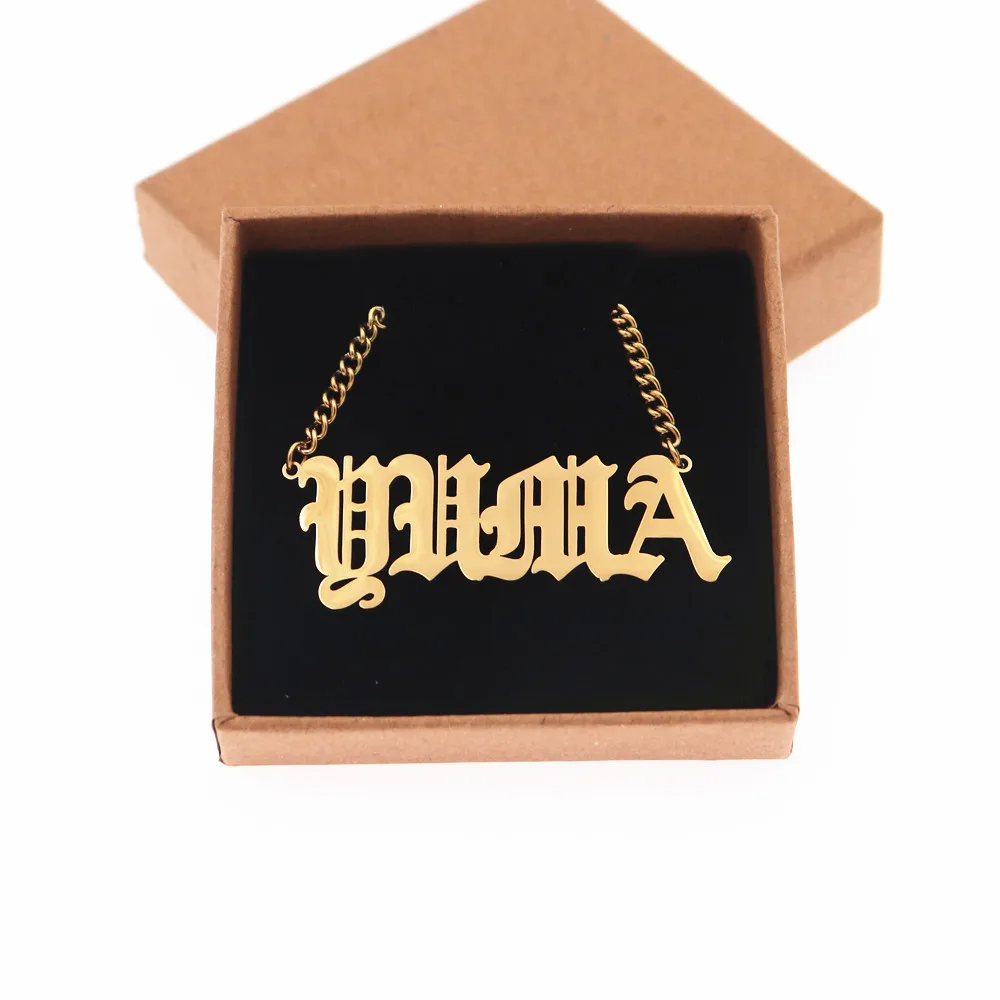 

Fashion Jewelry Stainless Steel Customized Necklace For Women Punk Old English Name Necklace Chain Choker