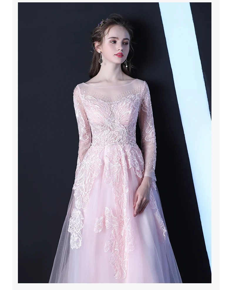 Элегантные вечерние платья с длинным рукавом роскошные розовые вечерние платья с блестками и аппликацией длинного размера плюс платья для выпускного вечера